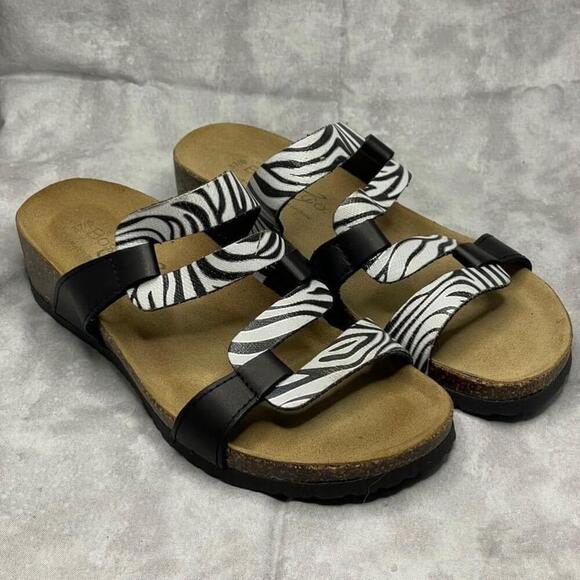 Bos. & Co. Shoes - Bos. & Co. Luzzi Leather Sandal BLACK/ZEBRA SLIP-ON women's size 6 (37) slides